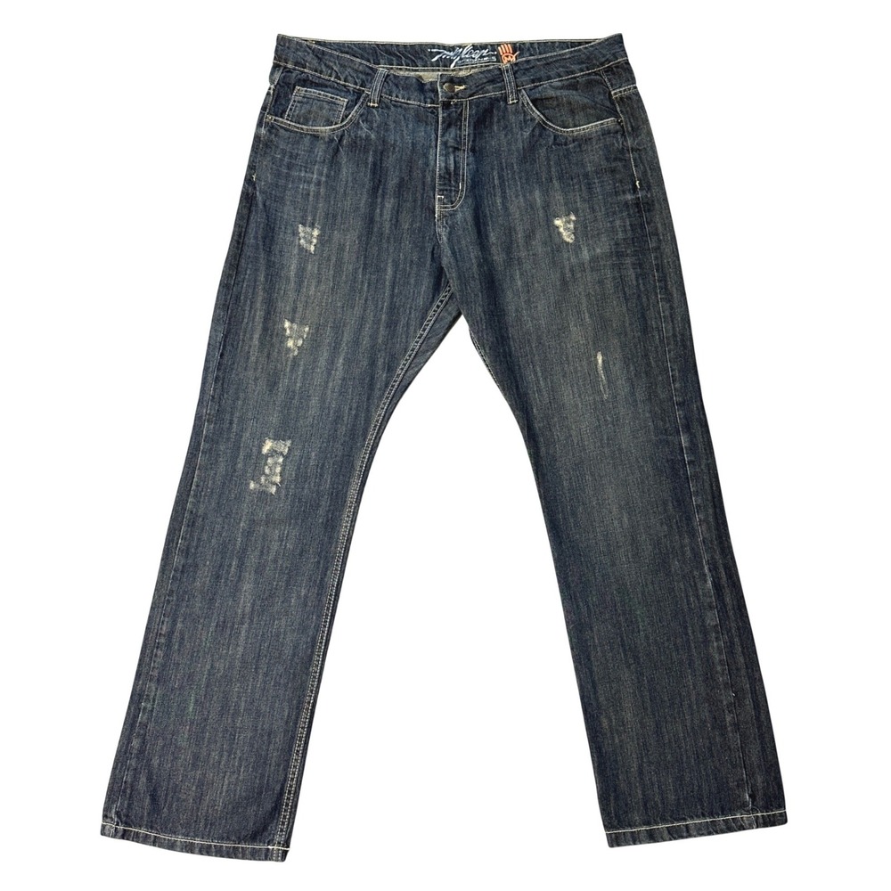 Miskeen Mens Jeans 42x32 Distressed Dark Wash Relaxed Urban Streetwear Y2K 2000